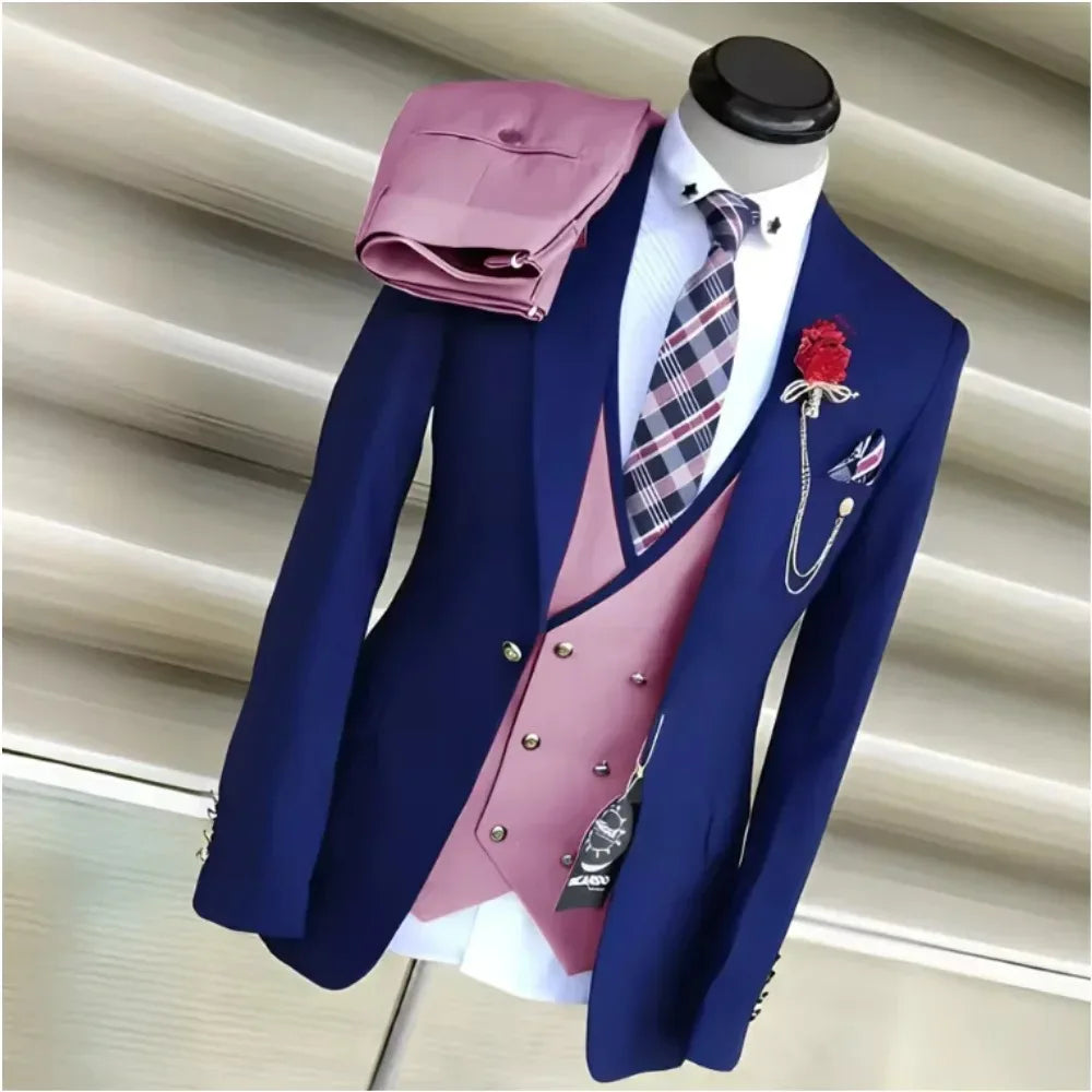 Classic Men’s Wedding Suit 3-Piece – Notch Lapel Jacket with Double-Breasted Waistcoat