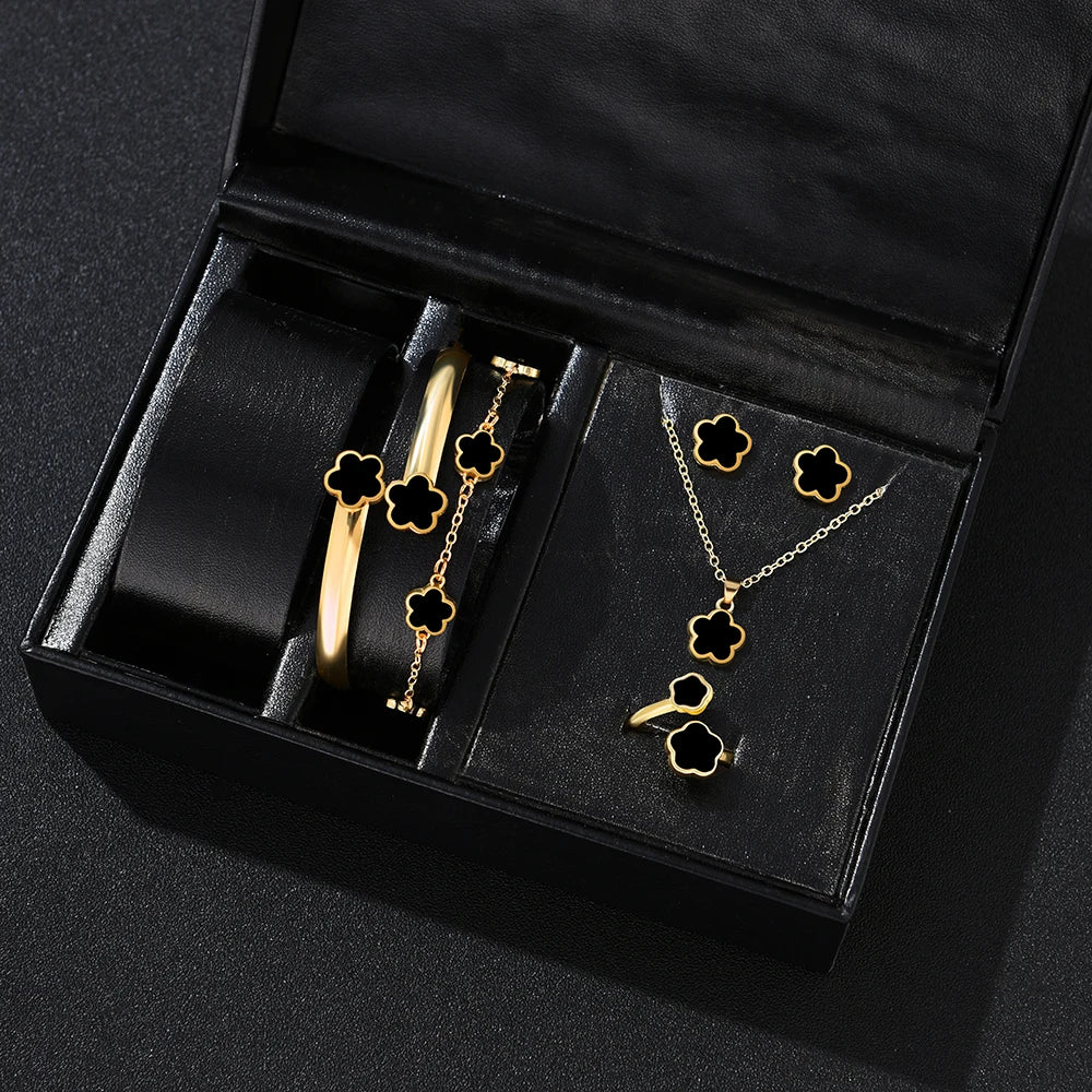 Fashion Flower Jewelry Set – Complete 5-Piece Accessories for Women