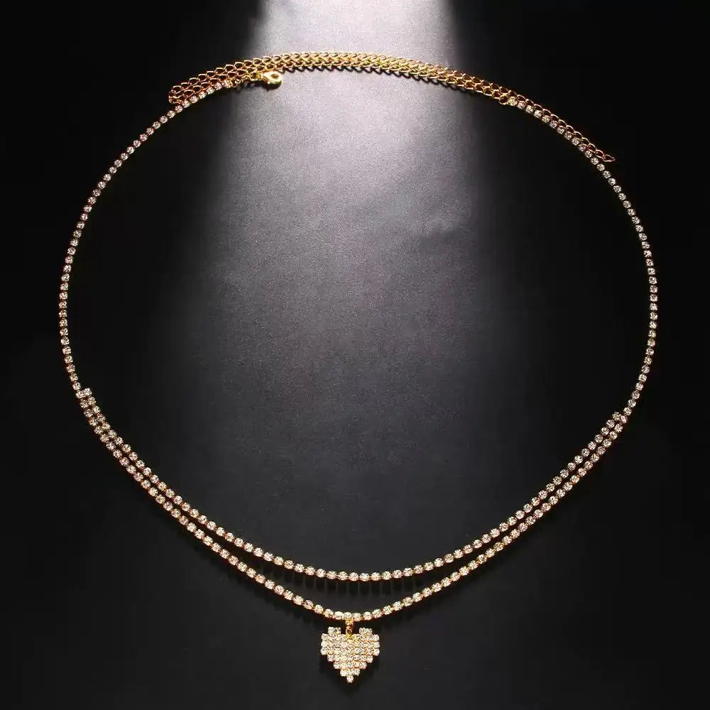 Luxury Rhinestone Double Chain Waist Chain – Crystal Water Drop Body Jewelry