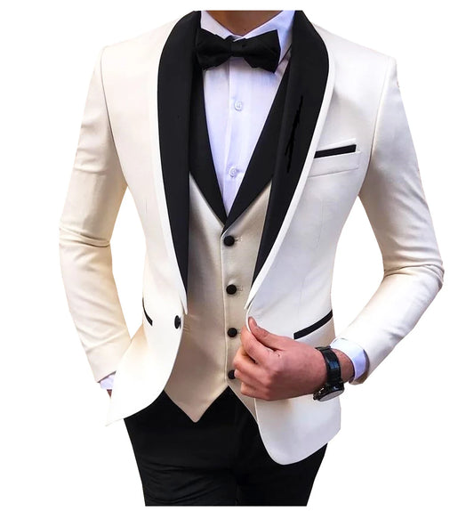 Modern Groom Tuxedo – Men’s 3-Piece Suit with Shawl Lapel Blazer, Vest & Pants