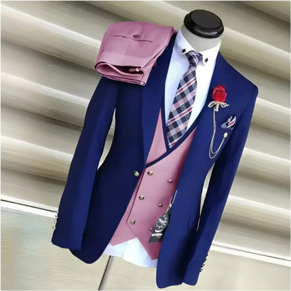 Classic Men’s Wedding Suit 3-Piece – Notch Lapel Jacket with Double-Breasted Waistcoat