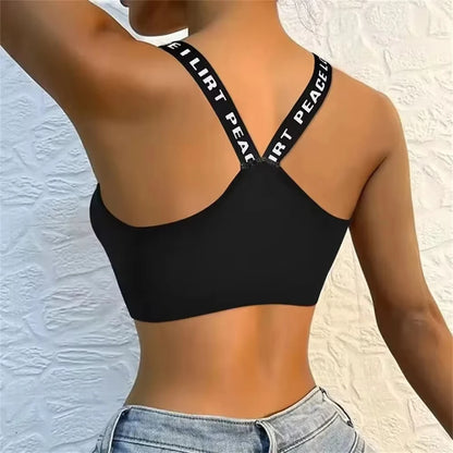 Women’s Seamless Sports Bra – Yoga & Fitness Crop Top with Wide Letter Straps