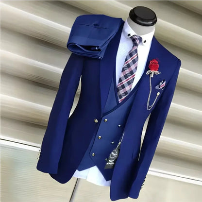 Classic Men’s Wedding Suit 3-Piece – Notch Lapel Jacket with Double-Breasted Waistcoat