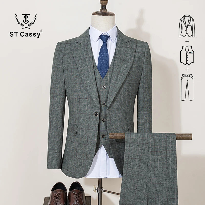 ST Cassy Men’s Fashion Plaid Suit – Elegant Business Office & Evening Suit
