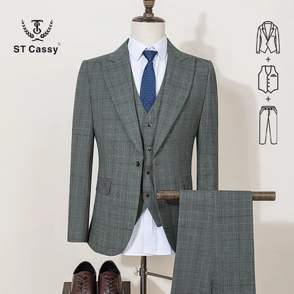 ST Cassy Men’s Fashion Plaid Suit – Elegant Business Office & Evening Suit