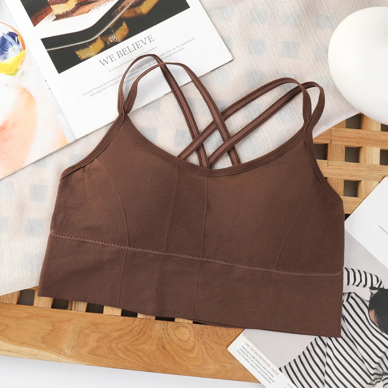 .Sexy Back Cross Strap Sports Bra – Soft, Breathable Fitness Tank Top for Women