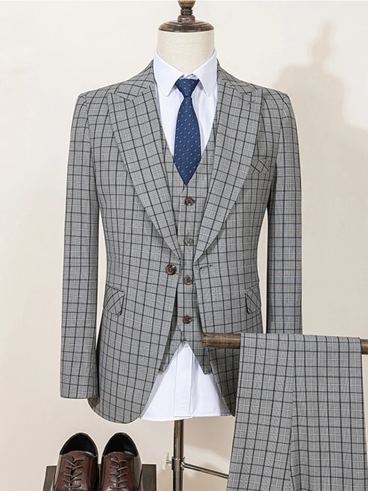 ST Cassy Men’s Fashion Plaid Suit – Elegant Business Office & Evening Suit