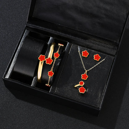 Fashion Flower Jewelry Set – Complete 5-Piece Accessories for Women