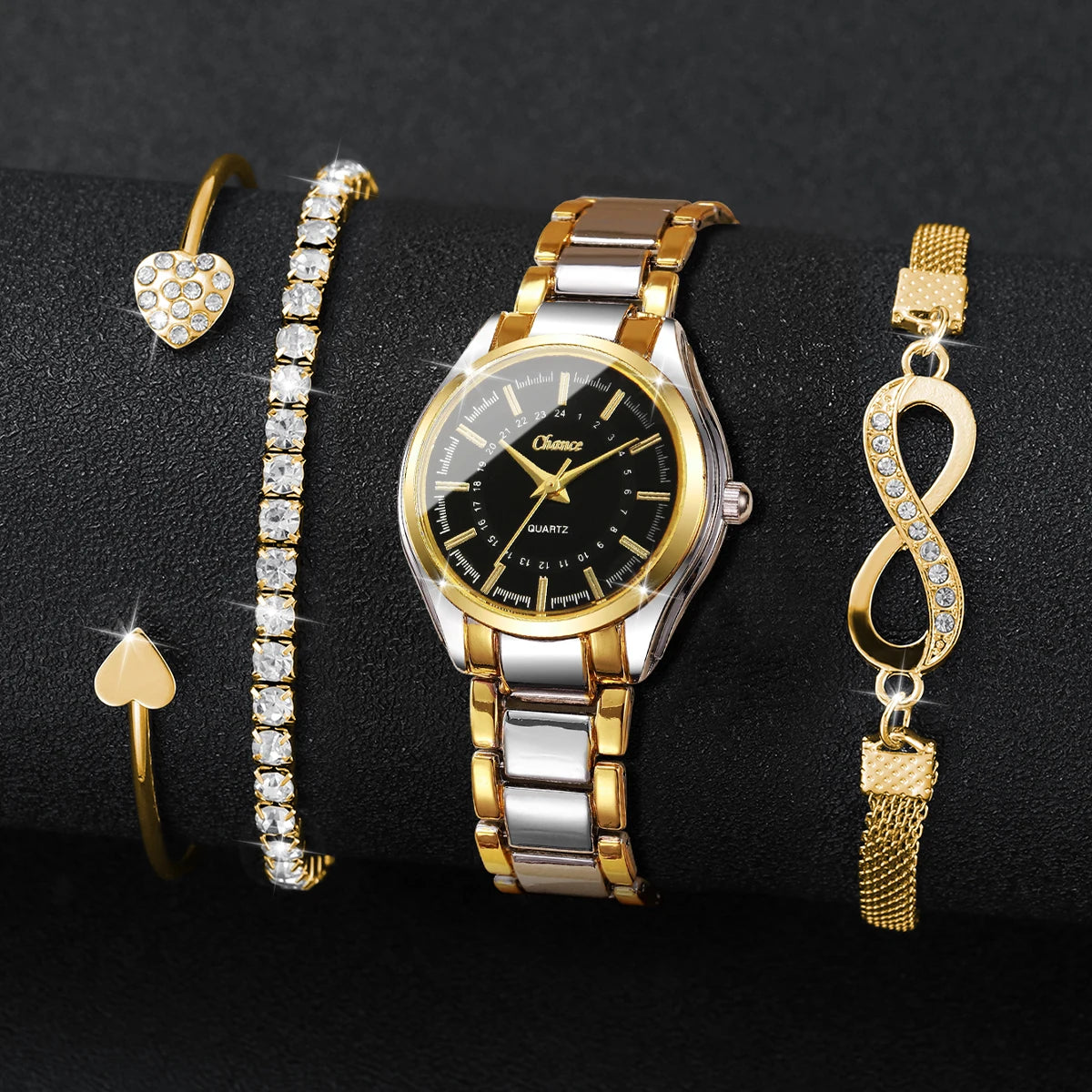 4pcs Fashion Watches Bracelets Set , Another accessible watch & bracelet set choice.