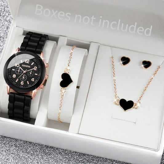 5/6PCS Women Quartz Watches Set – Fashion Silicone Band