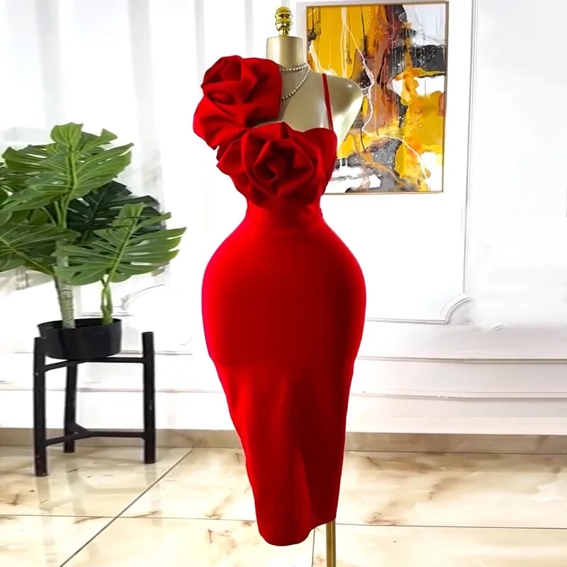 CM.YAYA Summer Floral Applique Midi Dress – Sexy Sleeveless Holiday & Birthday Party Dress