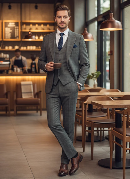 ST Cassy Men’s Fashion Plaid Suit – Elegant Business Office & Evening Suit