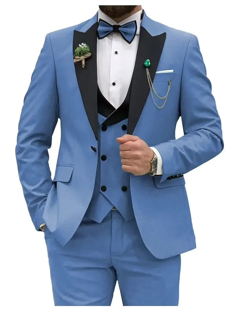 Classic Blue Men’s Suit – Slim Fit Double-Breasted 3 Piece Tuxedo Set