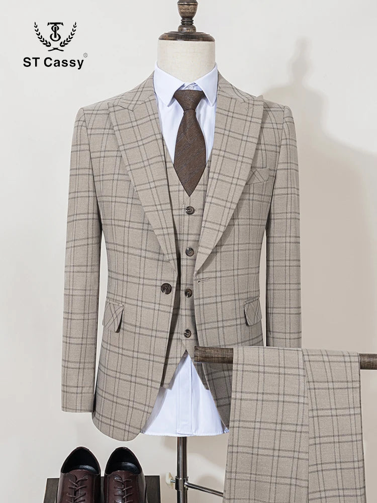 ST Cassy Men’s Fashion Plaid Suit – Elegant Business Office & Evening Suit