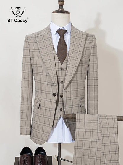 ST Cassy Men’s Fashion Plaid Suit – Elegant Business Office & Evening Suit