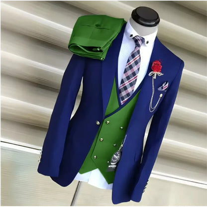 Classic Men’s Wedding Suit 3-Piece – Notch Lapel Jacket with Double-Breasted Waistcoat