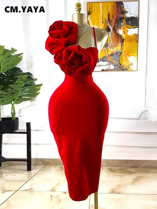 CM.YAYA Summer Floral Applique Midi Dress – Sexy Sleeveless Holiday & Birthday Party Dress