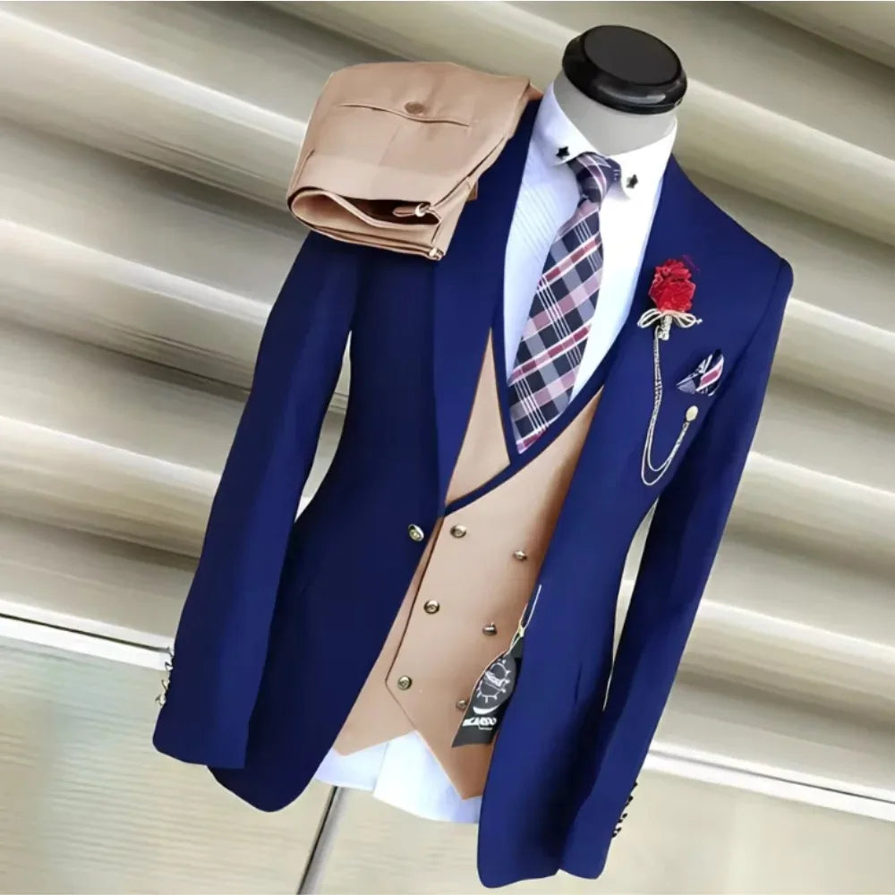 Classic Men’s Wedding Suit 3-Piece – Notch Lapel Jacket with Double-Breasted Waistcoat