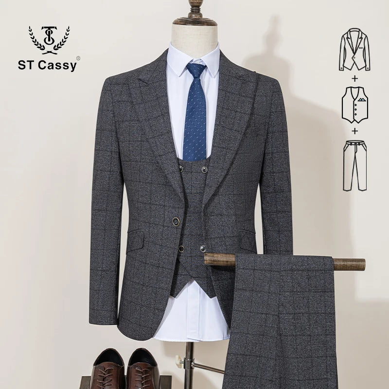 ST Cassy Men’s Fashion Plaid Suit – Elegant Business Office & Evening Suit