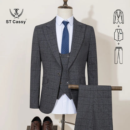 ST Cassy Men’s Fashion Plaid Suit – Elegant Business Office & Evening Suit