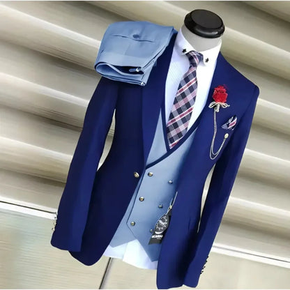 Classic Men’s Wedding Suit 3-Piece – Notch Lapel Jacket with Double-Breasted Waistcoat
