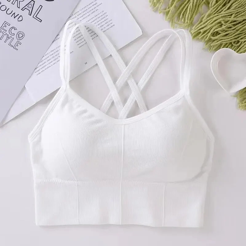 .Sexy Back Cross Strap Sports Bra – Soft, Breathable Fitness Tank Top for Women