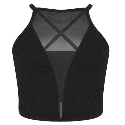 .Women’s Fashion Mesh Crop Top Bralette – Ribbed Corset Style Underwear
