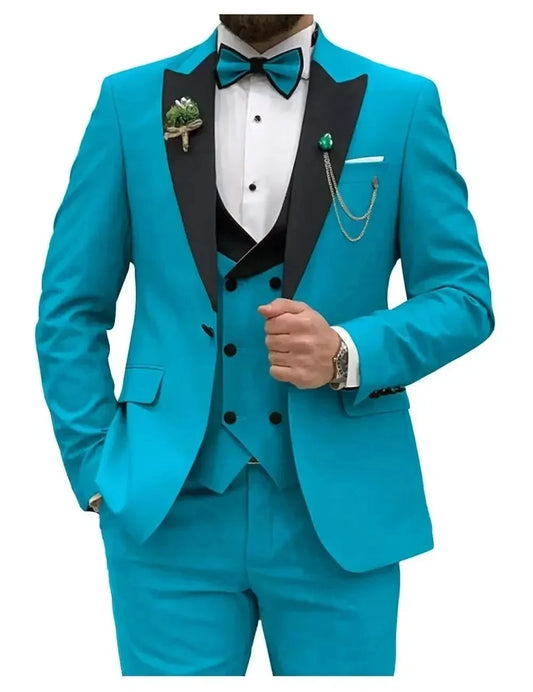 Classic Blue Men’s Suit – Slim Fit Double-Breasted 3 Piece Tuxedo Set