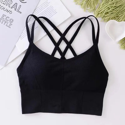 .Sexy Back Cross Strap Sports Bra – Soft, Breathable Fitness Tank Top for Women