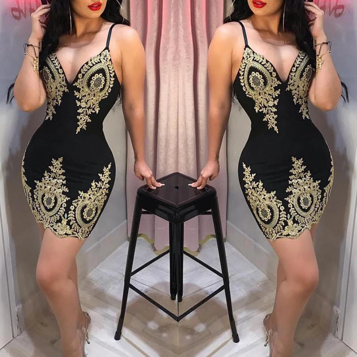 Sexy Summer Halter Mini Dress for Women – Sleeveless Low Neck Bodycon Party Dress