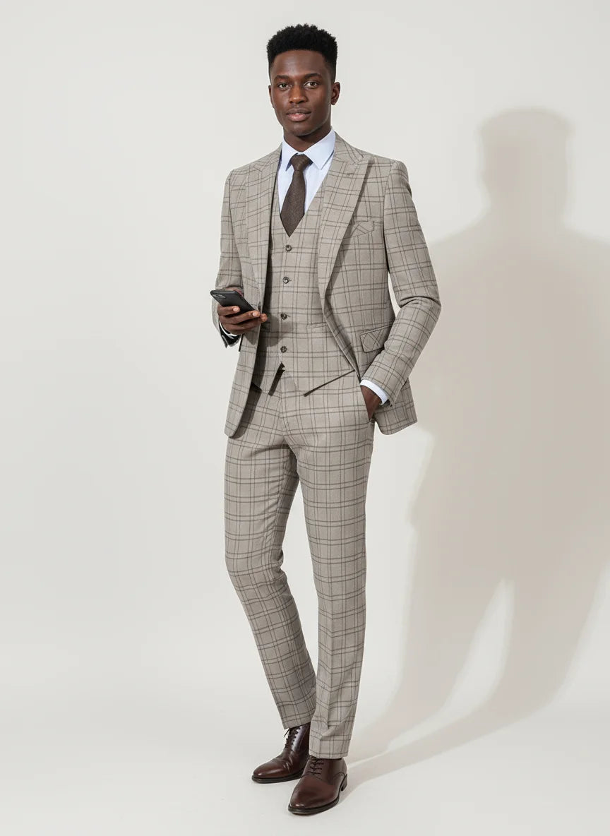 ST Cassy Men’s Fashion Plaid Suit – Elegant Business Office & Evening Suit