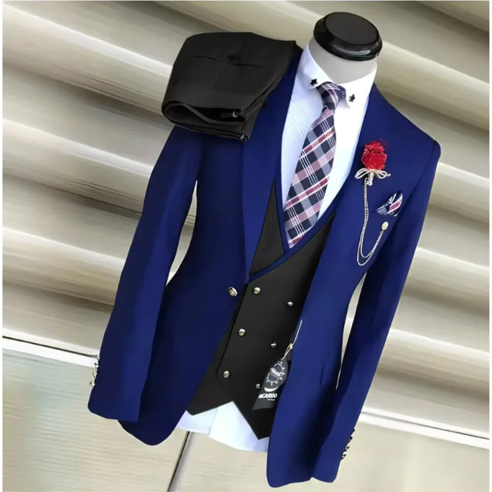 Classic Men’s Wedding Suit 3-Piece – Notch Lapel Jacket with Double-Breasted Waistcoat