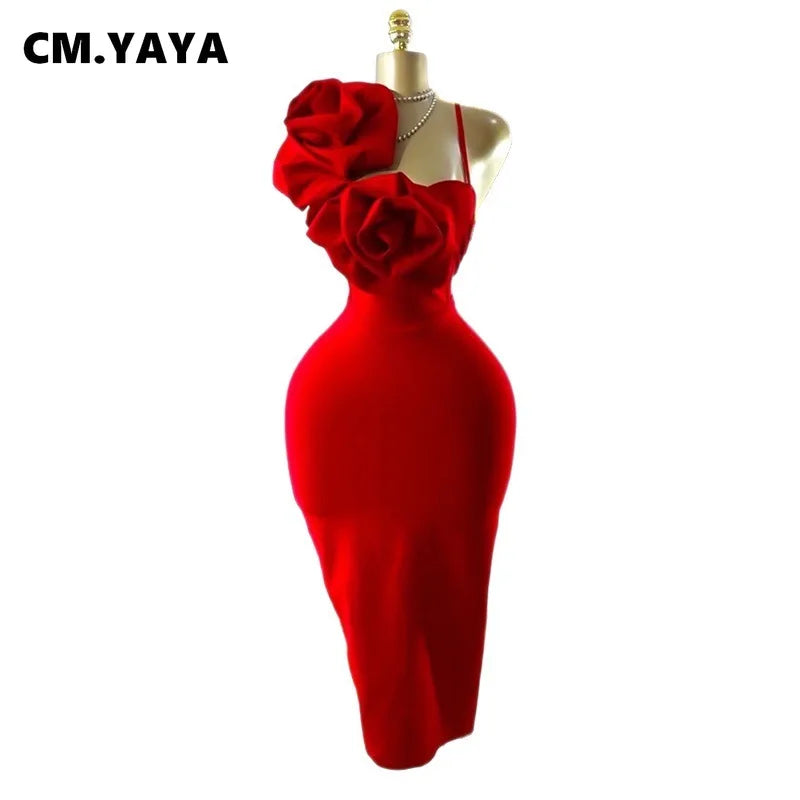 CM.YAYA Summer Floral Applique Midi Dress – Sexy Sleeveless Holiday & Birthday Party Dress