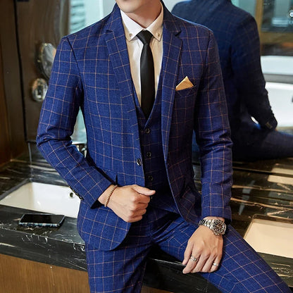 Men’s Fashion Plaid Suit – Slim Fit Blazer and Pants for Business, Wedding & Banquet
