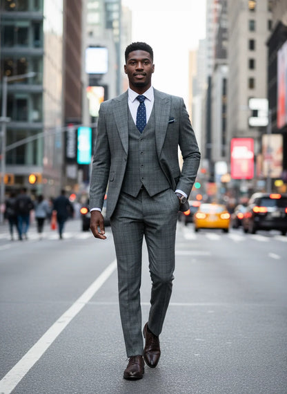 ST Cassy Men’s Fashion Plaid Suit – Elegant Business Office & Evening Suit