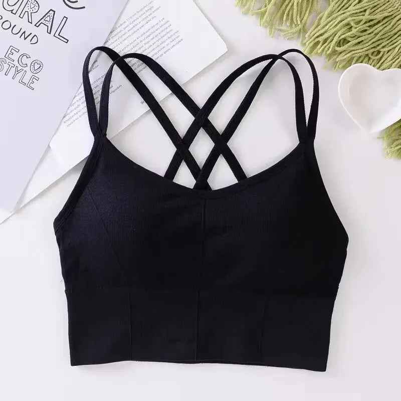 .Sexy Back Cross Strap Sports Bra – Soft, Breathable Fitness Tank Top for Women